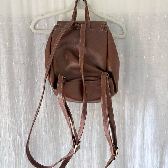 Leather Mini Backpack Brown Adjustable Straps Small Travel Pack Bag - Picture 2 of 9
